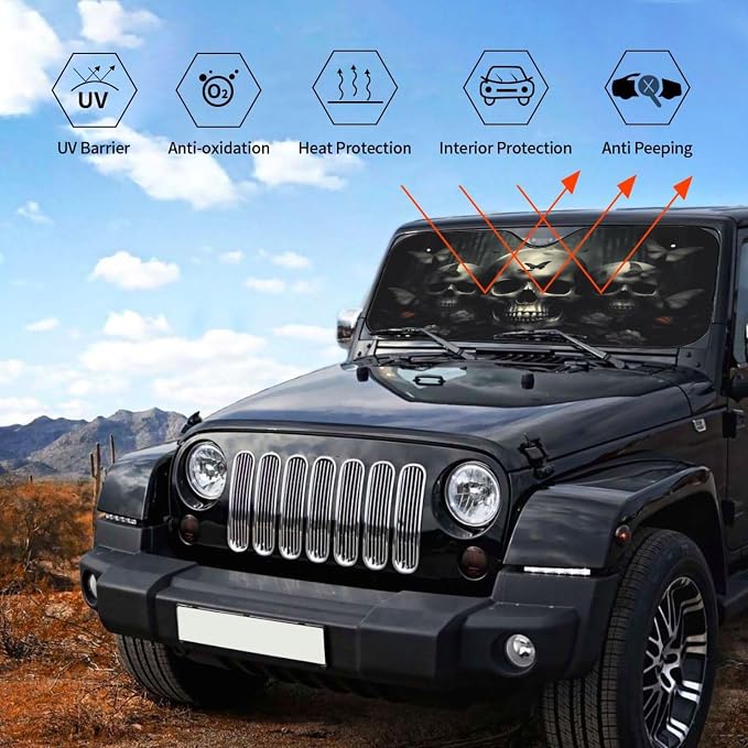 Skull Car Sun Shade Windshield Sunshade Foldable Front Window Shield Cover - Image 6