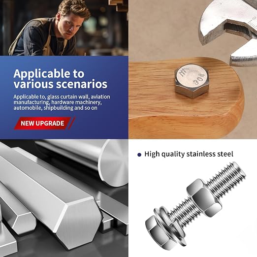 1/4-20 x 3/4" Hex Head Screw Bolt, Flat & Lock Washers, Fully Threaded - Image 5