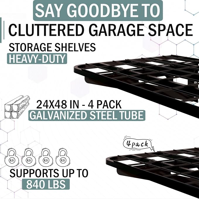 2-Pack 2x4ft Garage Wall Shelves, 2 Shelf Total 8 ft Garage Shelving Wall - Image 2