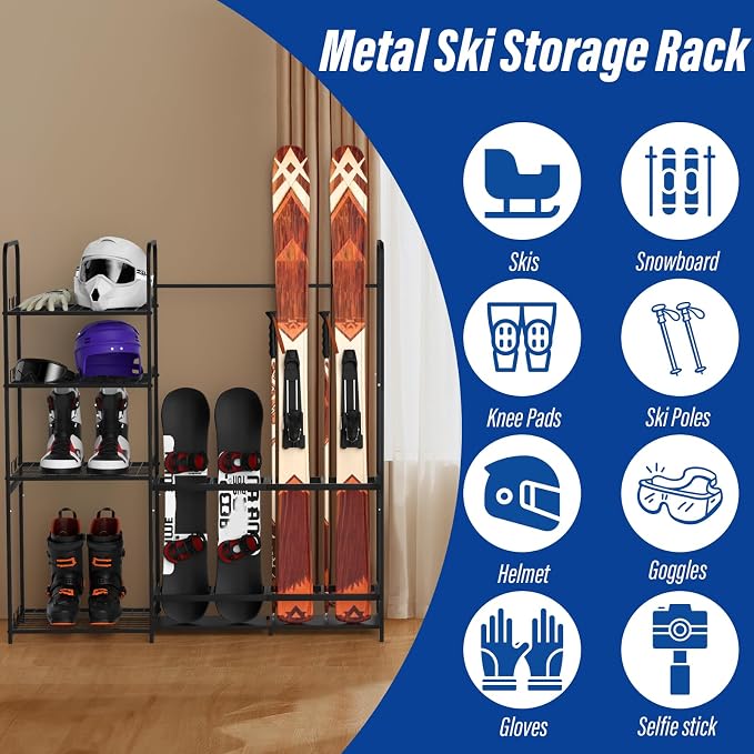 Ski Rack for Garage Freestanding Ski Storage Rack Metal Ski Holders - Image 4