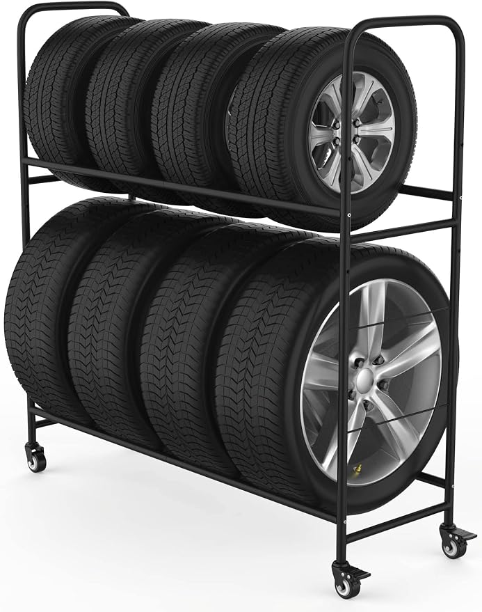 Rolling Tire Rack – Metal, Adjustable, Tire Stand & Protective Cover, Included by STEELAID
