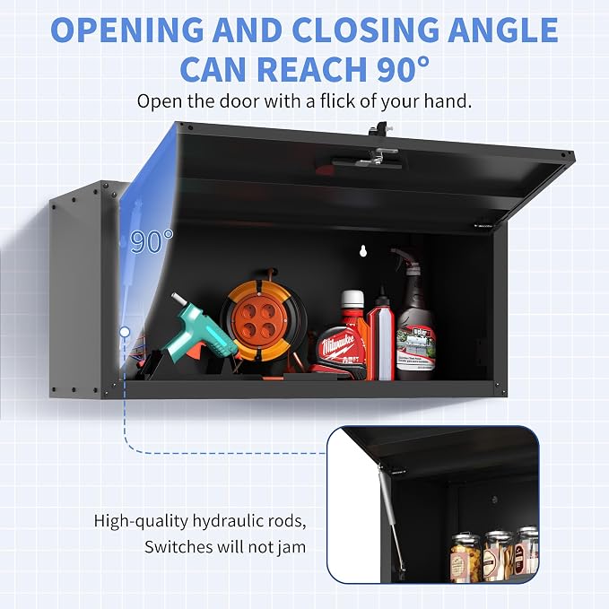 Garage Wall Cabinet with Flip-Up Door, Lockable Metal Storage Cabinet Wall - Image 4