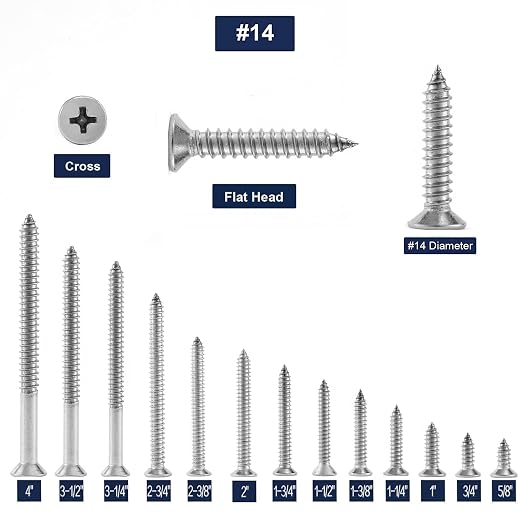 #14 x 3-1/4" Wood Screw 100Pcs 18-8 Stainless Steel Screws Flat Head Phillips - Image 3