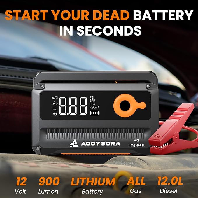 Car Battery Jump Starter with Air Compressor 6000A 150PSI Portable Car Battery - Image 2