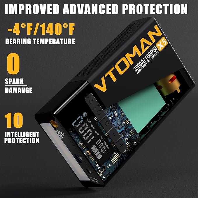 VTOMAN X5 Jump Starter with Air Compressor, 3500A Portable Car Battery Booster - Image 6