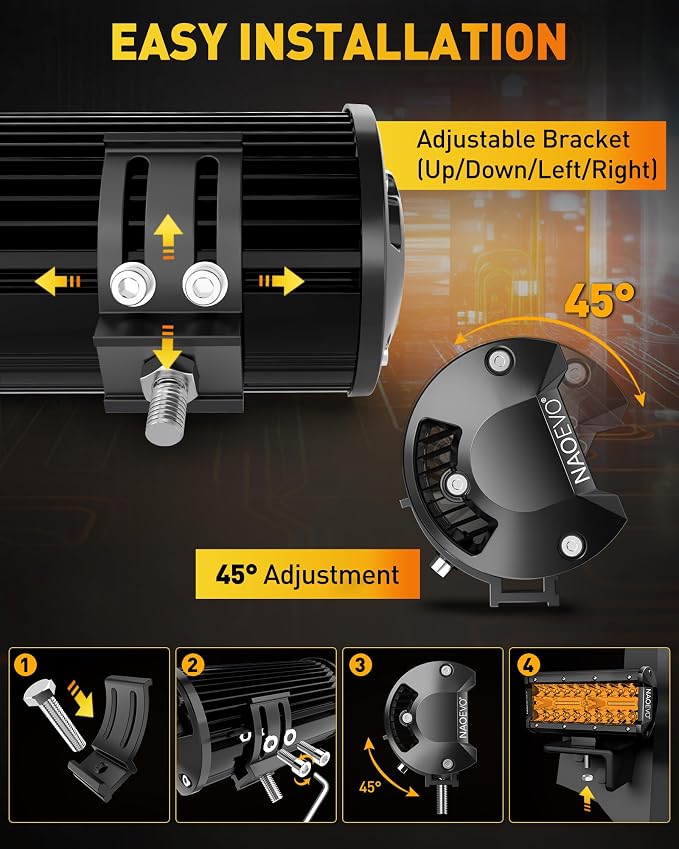 NAOEVO 7 Inch Amber LED Light Bar, 240W 24, 000LM Offroad Fog/Driving Lights - Image 6