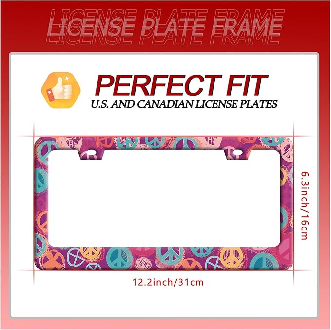 Groovy Hippie Peace Sign License Plate Frame Pink License Plate Frames - Image 7
