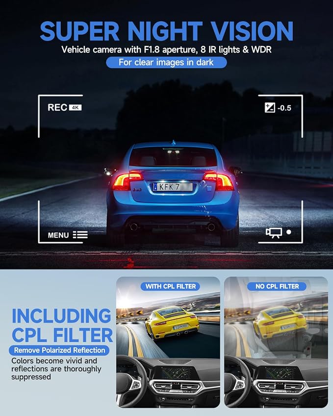 Dash Cam 4 Channel Front and Rear Inside, 360° Car Camera 4K UHD, Dash Camera - Image 7