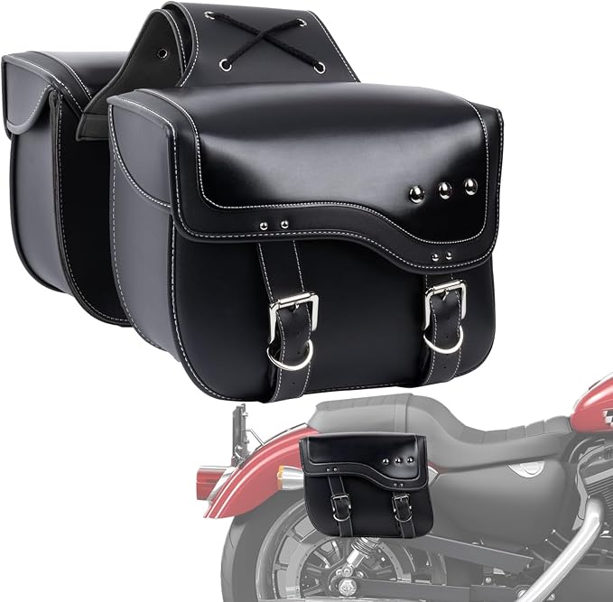 30L Motorcycle Saddlebags Water-Resistant PU Leather Storage by Unknown