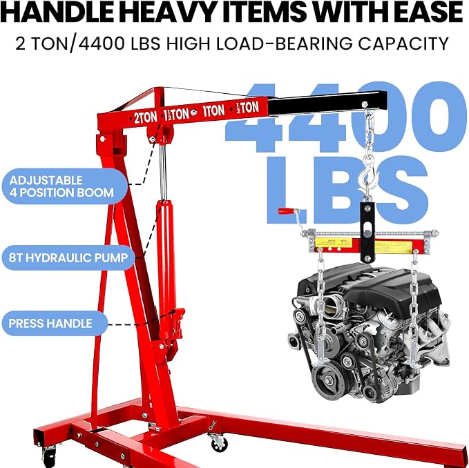 Engine Hoist 2 Ton Folding Cherry Picker Engine Hoist, Heavy Duty Alloy Steel - Image 2