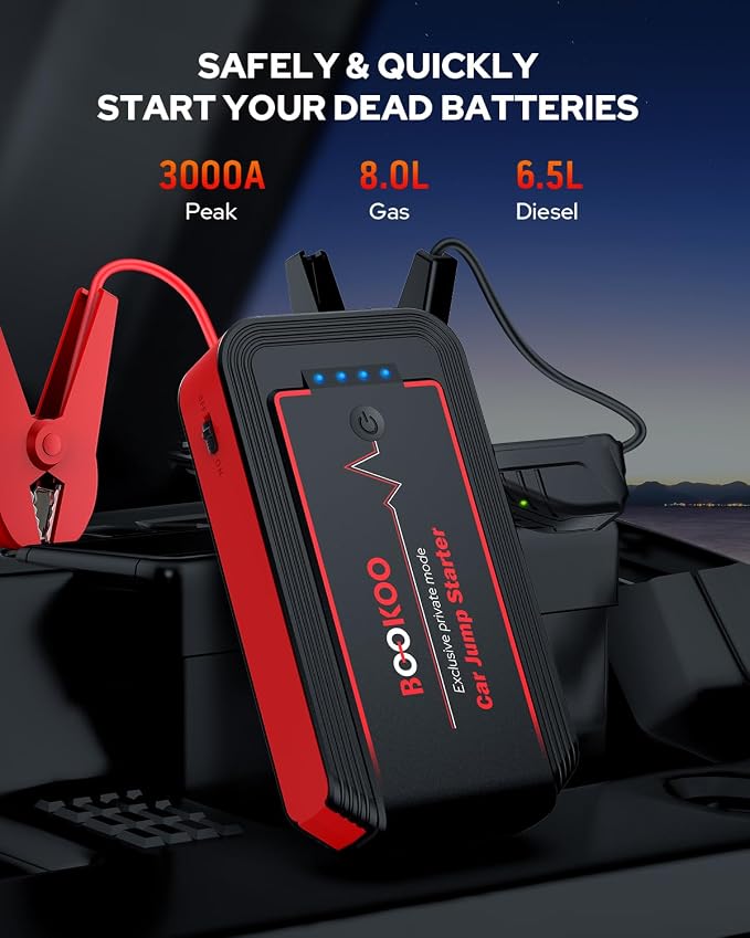 Jump Starter 3000A, BOOKOO Car Battery Jumper Starter Portable, 12V Jump Start - Image 2