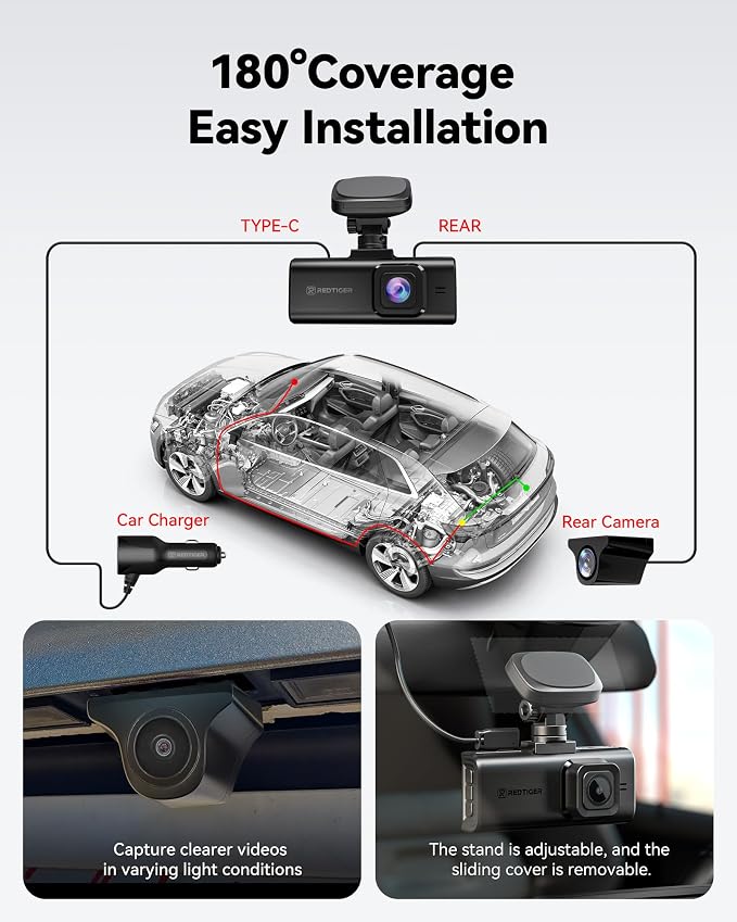 REDTIGER 4K HDR Dash Cam Front and Rear, STARVIS 2 Sensor, 5.8GHz WiFi APP - Image 7