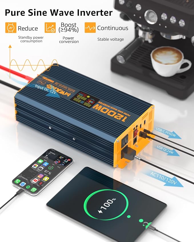 1200 Watt Pure Sine Wave Power Inverter DC 12V to 110V AC Converter - Image 5