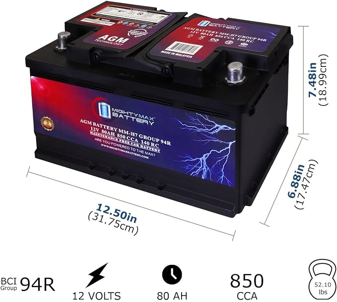 Mighty Max Battery MM-H7 Start and Stop Car BCI Group Size 94R 12V 80AH - Image 2