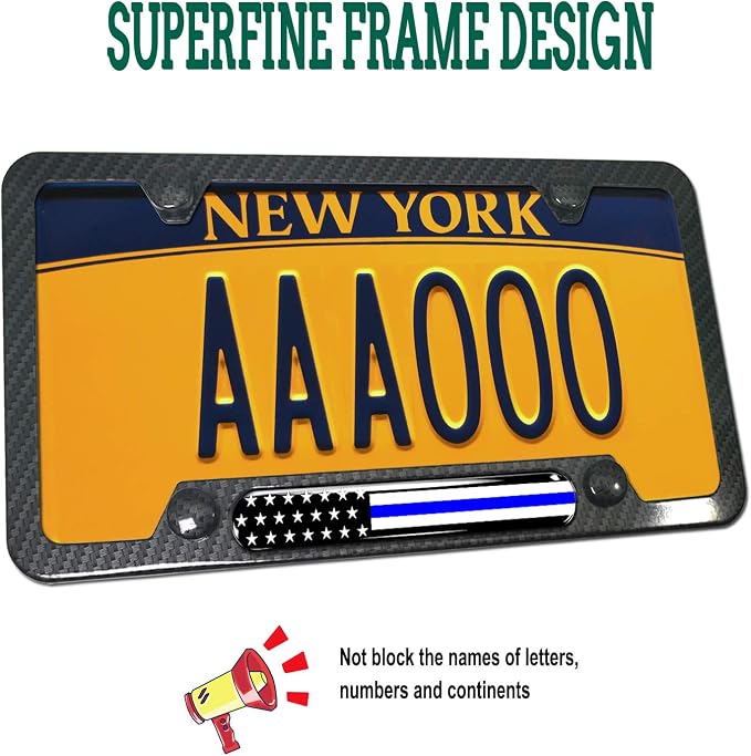 Police Thin Blue Line License Plate Frame- Patriotic Carbon Fiber Car Tag Holder - Image 3