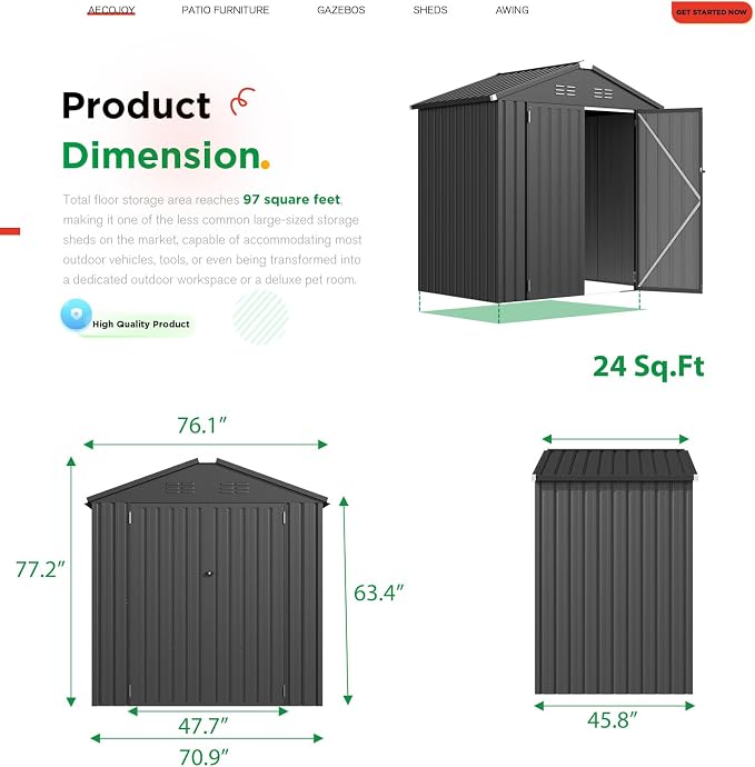 AECOJOY Shed 6' x 4' Storage Shed, Dark Grey Metal Sheds & Outdoor Storage - Image 6
