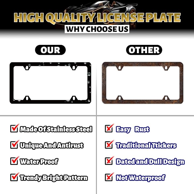 Skulls Flowers License Plate Frame Colorful Skull License Plate Stainless Steel - Image 4