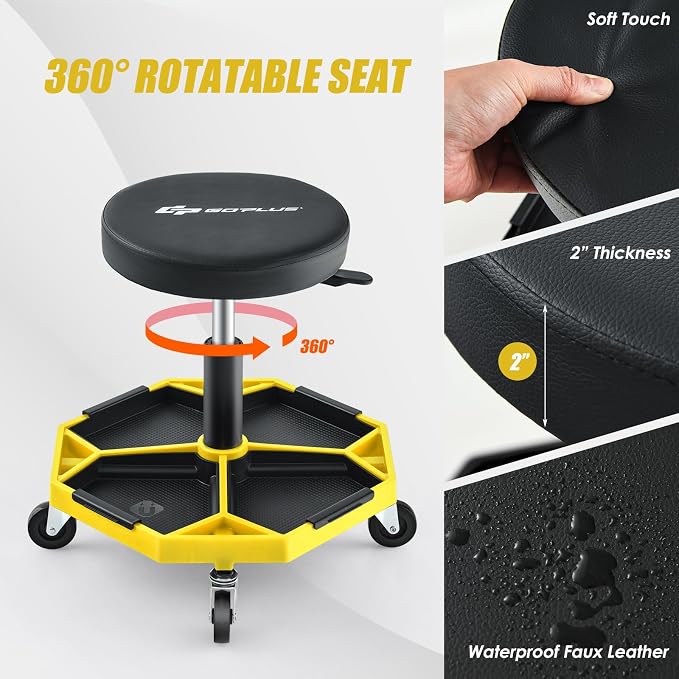 Goplus Mechanic Stool, Rolling Garage Chair - Image 6