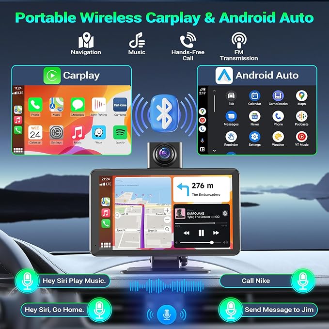 Carplay Screen for Car, Touchscreen CarPlay Dash Cam, Audio Receivers W/Mirror - Image 4