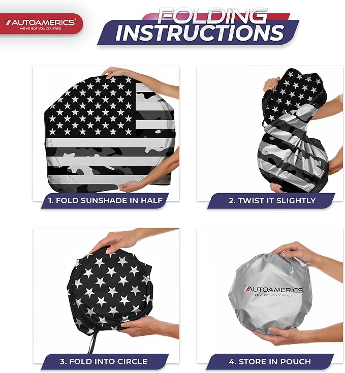 Autoamerics 1-Piece Windshield Sun Shade B&W Camo American Flag USA Design - Image 8