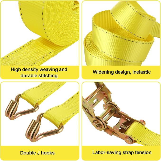 4 Pack 2 Inch Ratchet Straps Heavy Duty 20ft Tie Down Straps Ratchet - Image 3