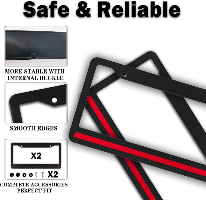 License Plate Cover Black and Red License Plate Frames Firefighter Red Line - Image 4