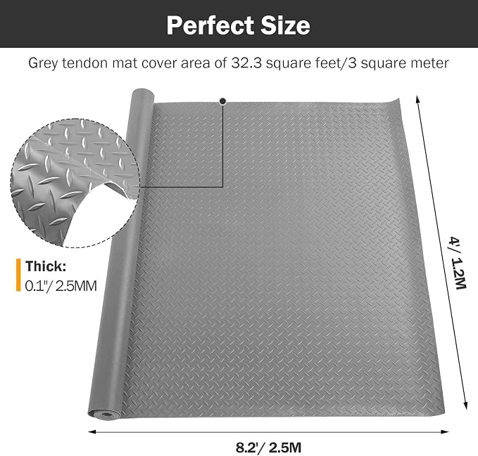 Nisorpa Garage Floor Rubber Mat, 4Ft x 8.2Ft Rubber Flooring Rolls, 1/8 Inch - Image 2