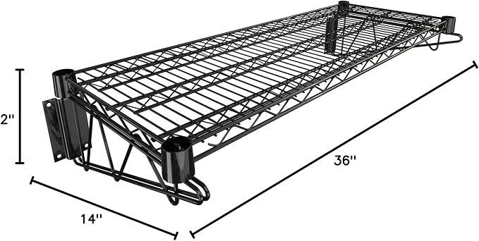14" x 36" Black Epoxy Wire Wall Mount Shelf - Image 3