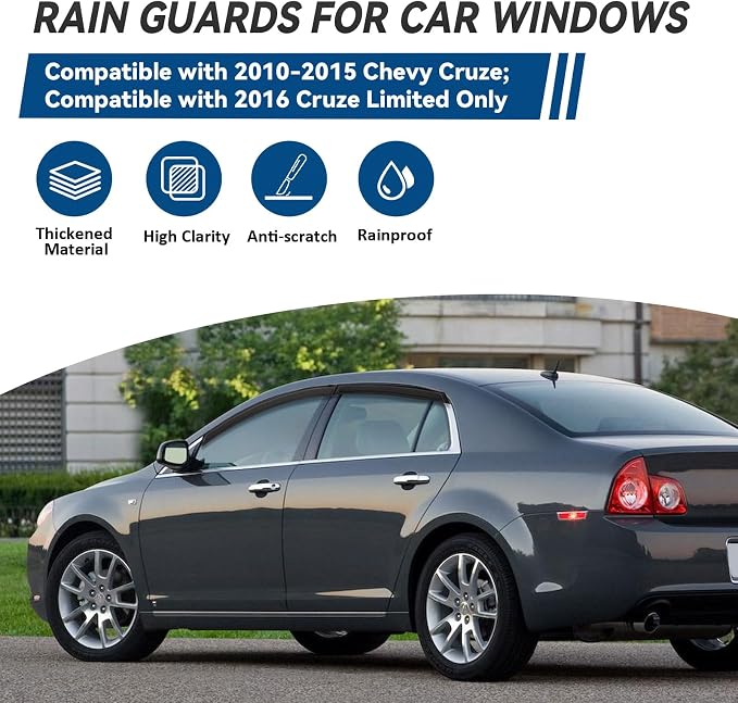 4pcs Front+Rear Smoke Tint Sun/Rain Guard Outside Mount Tape-On Vent Window - Image 2