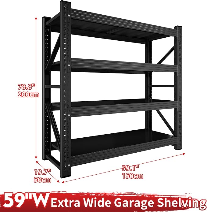 5000LBS Garage Shelving 59" W Garage Shelving Heavy Duty 4-Tier Metal Storage - Image 3