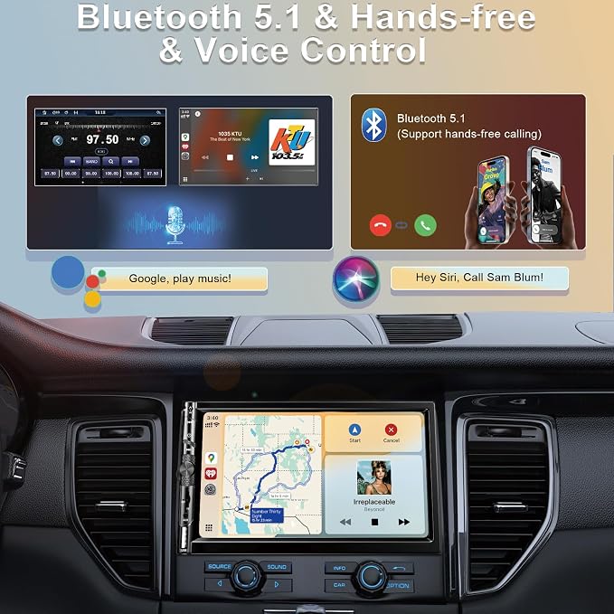 7 Inch Car Stereo with Wireless Apple CarPlay, Double Din Car Radio Androdi Auto - Image 2