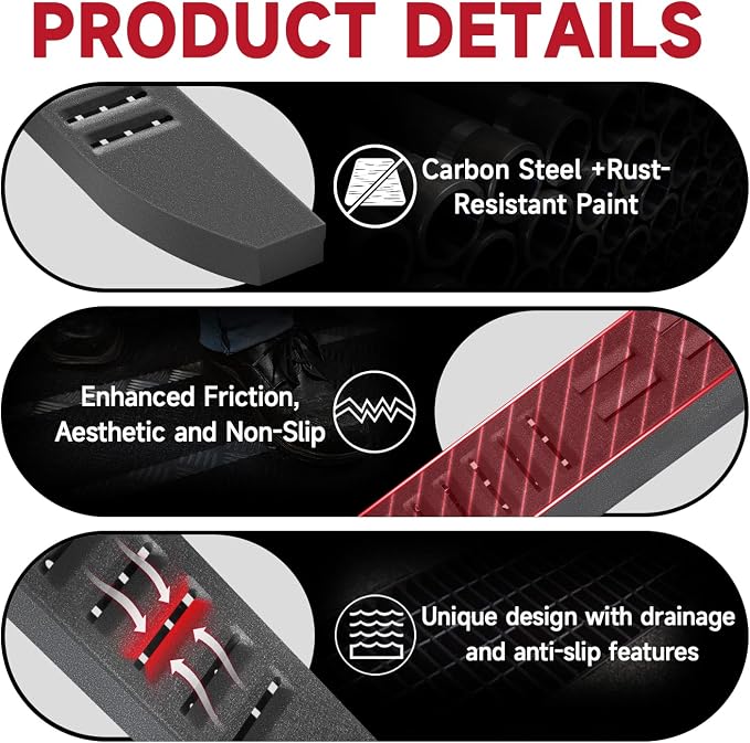 6'' Running Boards Side Steps Nerf Bars – Heavy-Duty Carbon Steel - Image 5