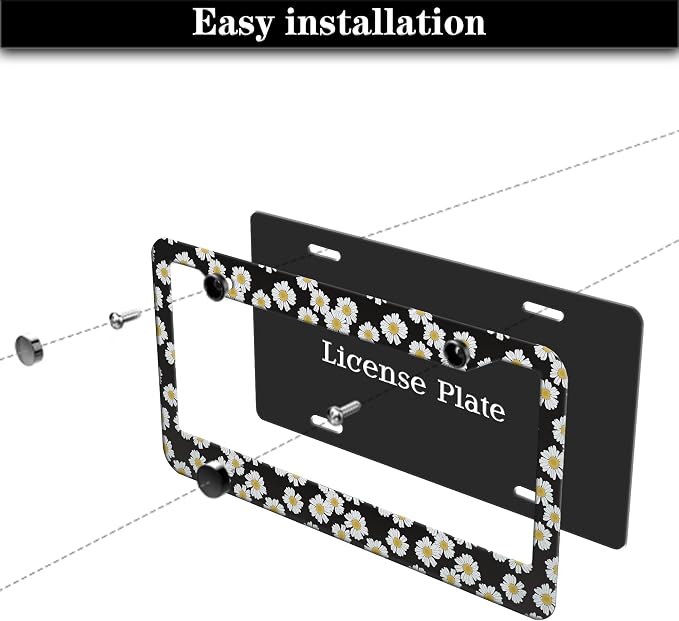 License Plate Protector Black and White License Plate Frames White Daisy Black - Image 7