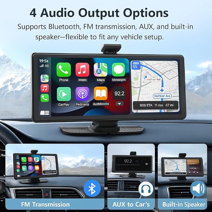 Portable Apple CarPlay & Android Auto – 10.26" Wireless Car Stereo, 4K Dash Cam - Image 4