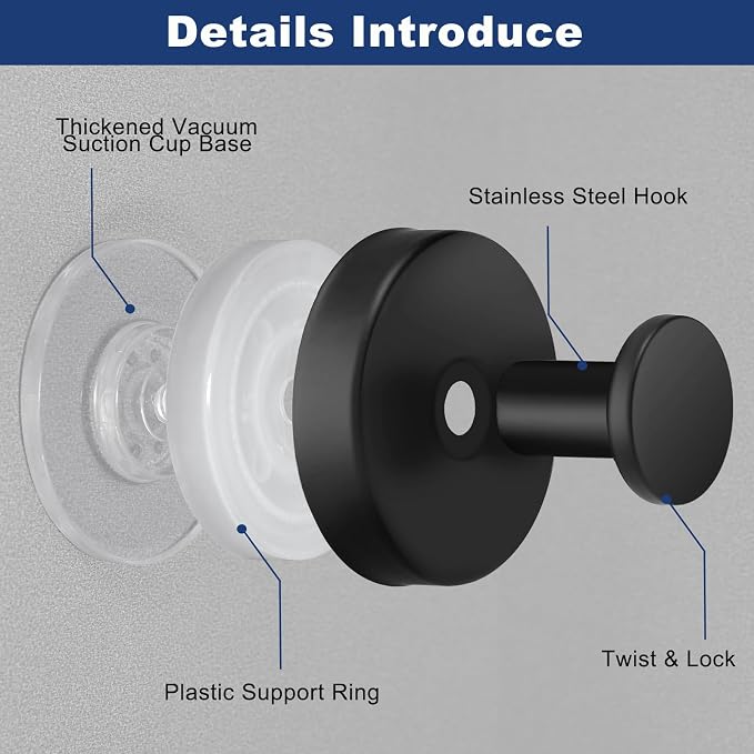 4 PCS Suction Cup Hooks for Shower, Hooks for Inside Shower, Removable Towel - Image 3