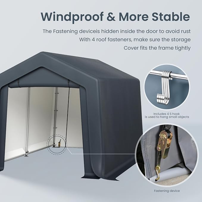 PHI VILLA 8'x12'x7.3' Outdoor Portable Storage Shelter Shed Garage - Image 8