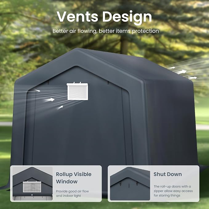 PHI VILLA 8'x12'x7.3' Outdoor Portable Storage Shelter Shed Garage - Image 4