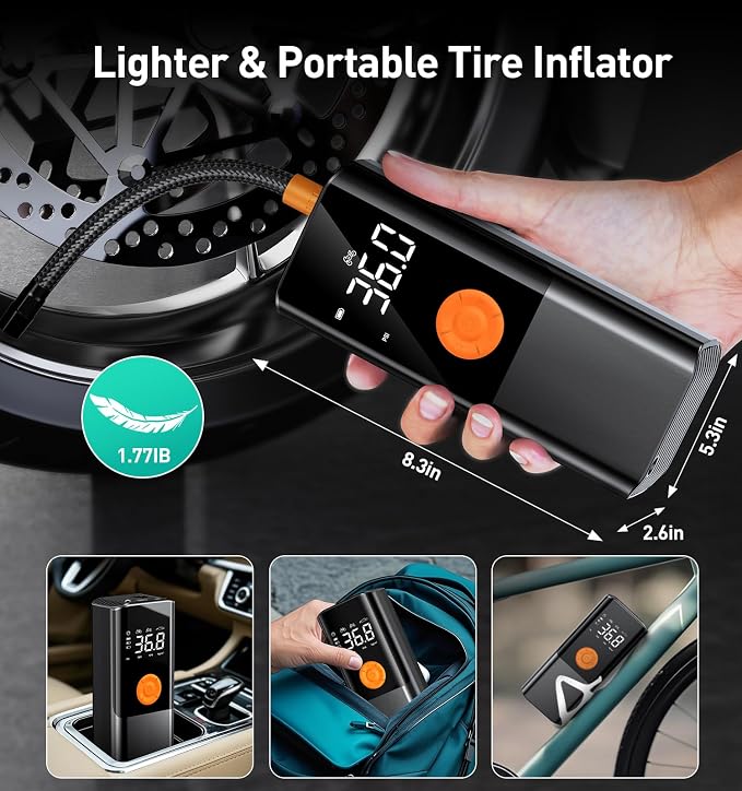Tire Inflator Portable Air Compressor, 150PSI＆20000mAh Battery Air Pump - Image 5