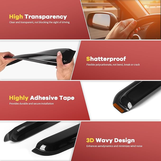 4PCS in Channel Rain Guards for Tacoma 2005-2015 Double Cab, Durable Side Wind - Image 4