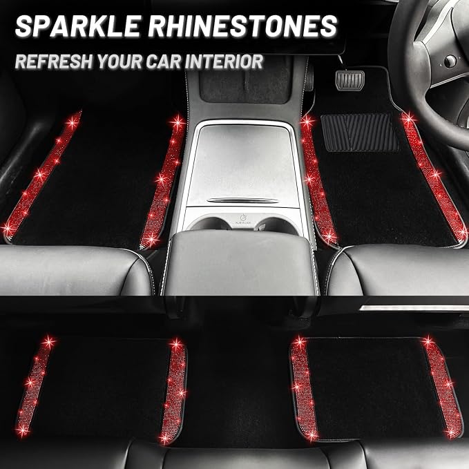NBTEPEM Red Bling Car Floor Mats Full Set, Universal Fit Most Cars - Image 4