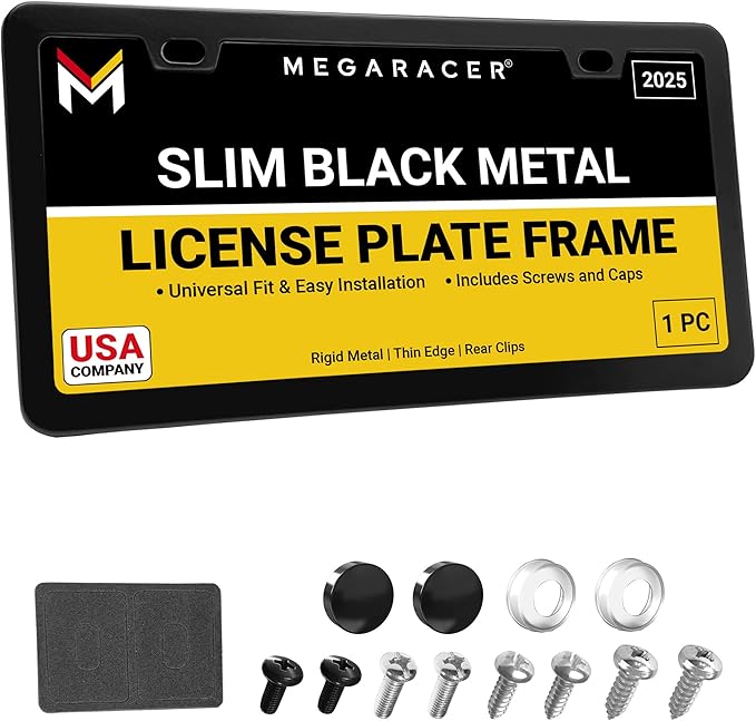Premium Slim Matte Black License Plate Frame – 1 Pack, Rust-Free Stainless by MegaRacer