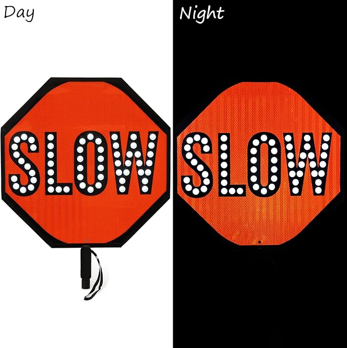 SmartSign 24" LED Stop/Slow Paddle, Rechargeable Battery & Charger, 2-Sided - Image 7