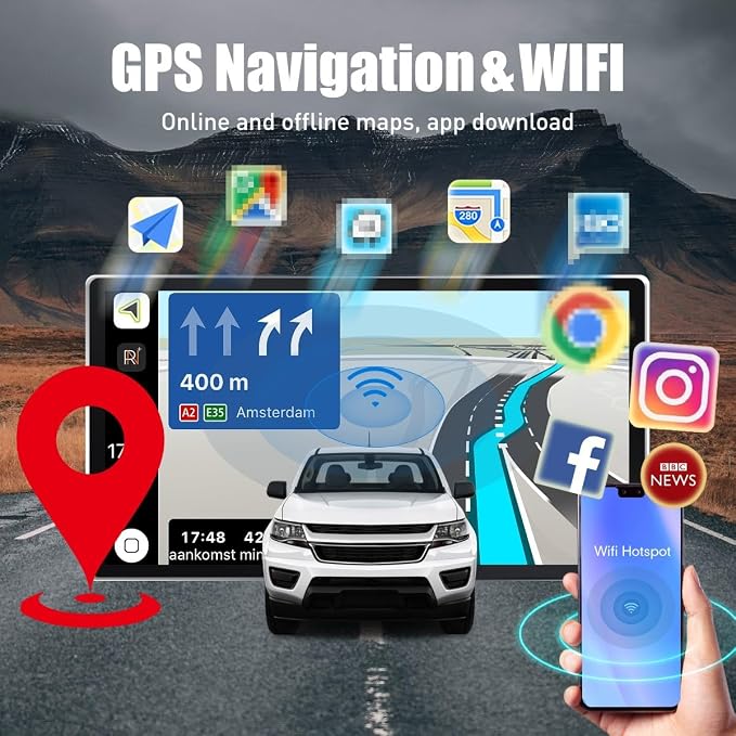 Kunfine Tesla Style Car CarPlay Android Auto Navigation Stereo GPS Radio Camera - Image 3