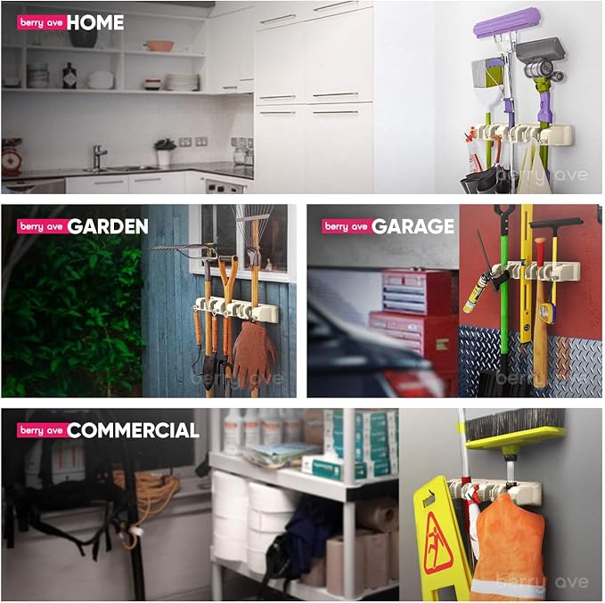 Berry Ave Broom Holder & Wall Mount Garden Tool Organizer- Kitchen, Garage & - Image 4