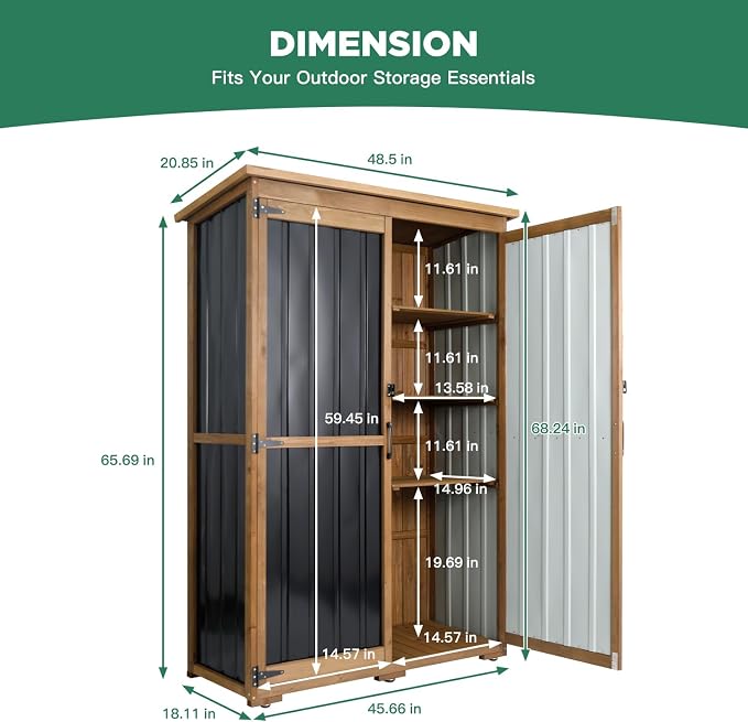 Outdoor Storage Cabinet Wood & Metal, Storage Shed Waterproof Double Lock - Image 2