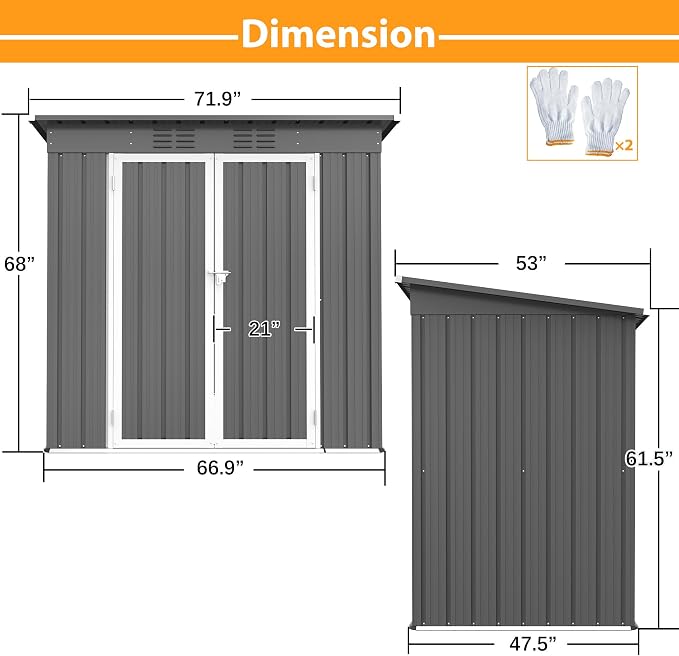 6' x 4' Outdoor Metal Storage Shed, Galvanized Steel Tool Garden Shed, - Image 3
