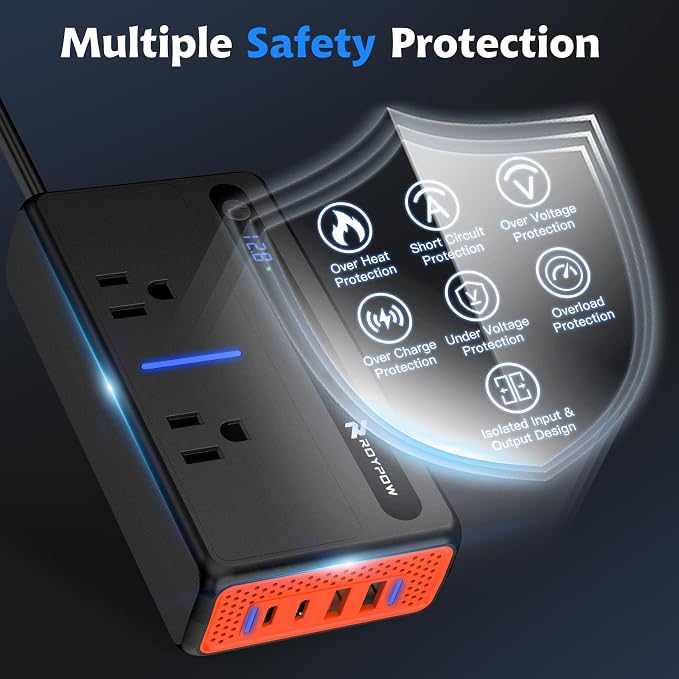 RoyPow 200W Car Power Inverter, DC 12V to 110V AC Power Inverter - Image 2