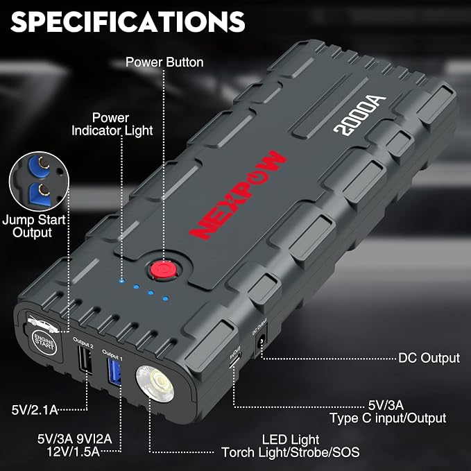 NEXPOW 2000A Peak Car Battery Jump Starter - Image 6