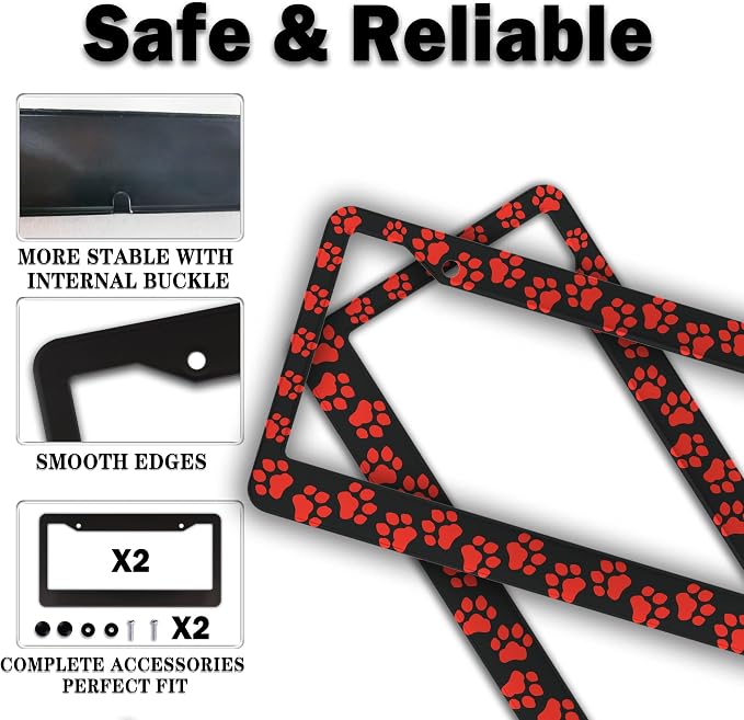 Custom License Plate Frame Black and Red License Plate Frames Animal Dog Paw - Image 4