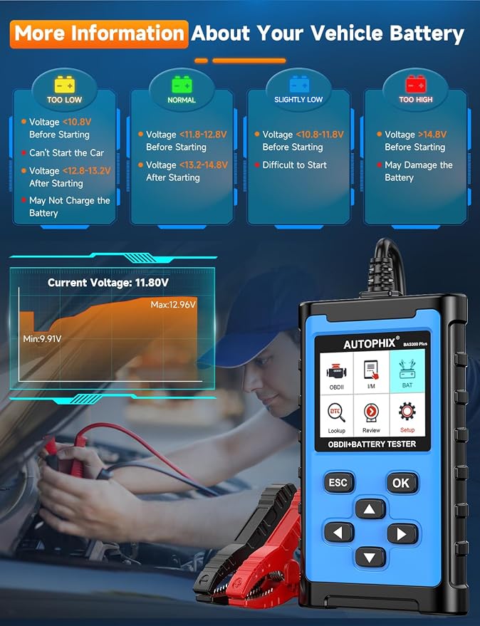 AUTOPHIX BAS300 Plus OBD2 Scanner & Battery Tester, 2-in-1 Car Diagnostic Tool - Image 5